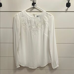 WHBM off white Embroidered Blouse